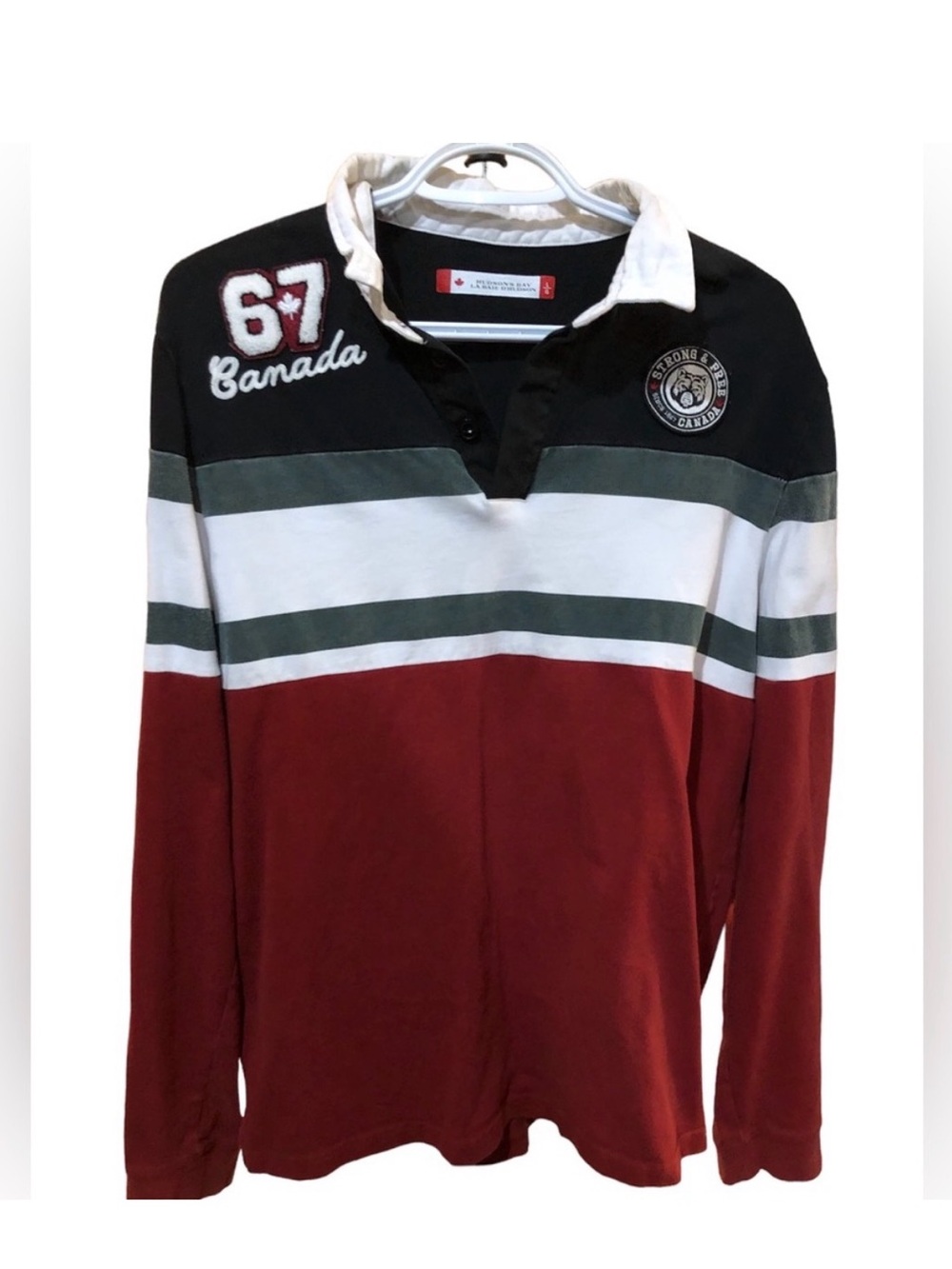 Hudson’s Bay Company Strong & Free Long sleeve Rugby Shirt Polo Large Canada